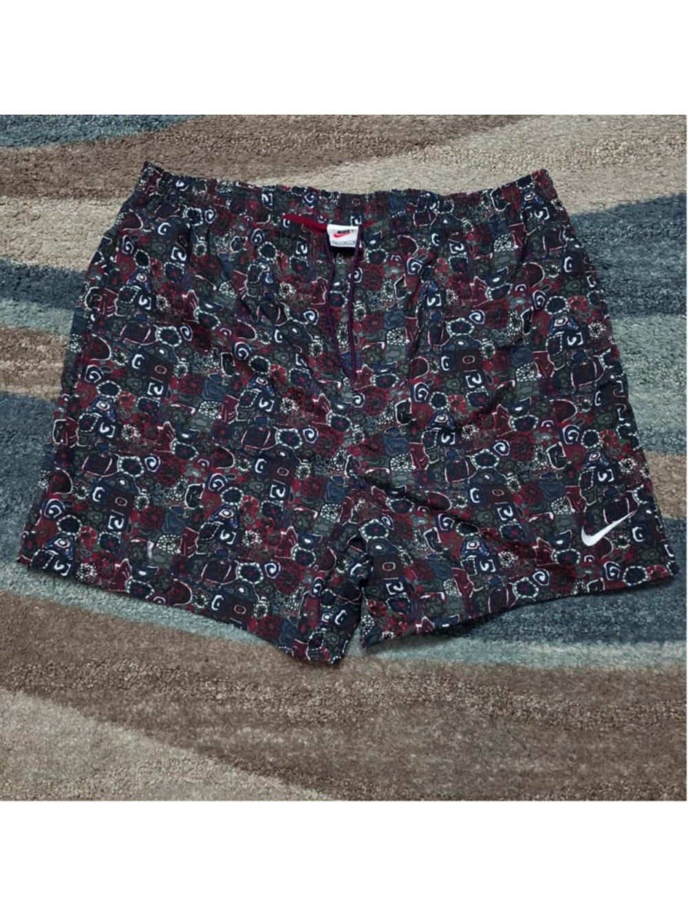 Vintage Nike Swim Trunks Shorts 90s Abstract Geometric Print Red Blue White L